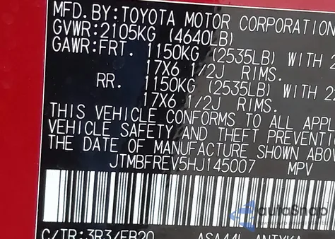 2017 Toyota Rav4 Le из США, поврежденный, VIN JTMBFREV5HJ145007